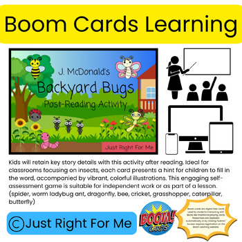 Preview of Backyard Bugs Post-Reading Comprehension Spelling Boom Cards