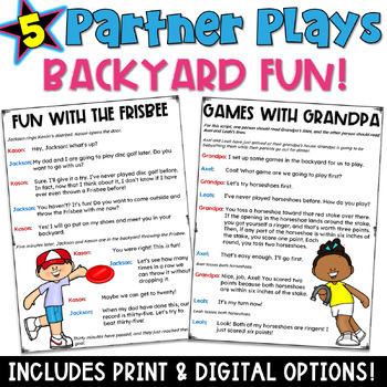 Preview of Backyard Fun Partner Plays: 5 Scripts with a Comprehension Check Worksheet