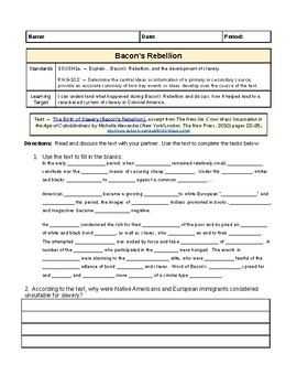 9 Bacon's Rebellion Assignments by Caravel Curriculum