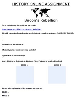 9 Bacon's Rebellion Assignments by Caravel Curriculum