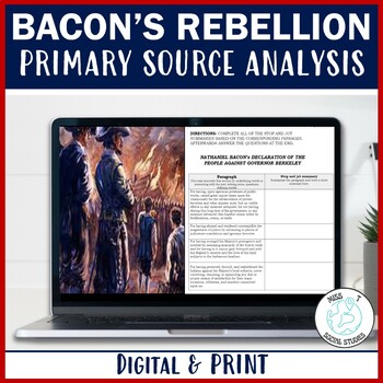 Preview of Bacon's Rebellion Primary Source Analysis Activity: 13 colonies and Jamestown