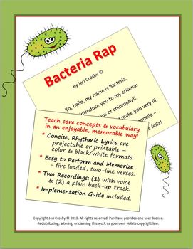 Preview of BACTERIA RAP - Concise, Clear Science Vocabulary & Concepts - Fun with Facts!