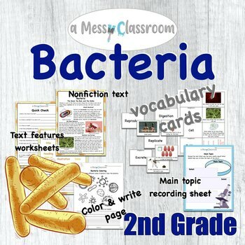 Preview of Bacteria Second Grade Lesson with Vocabulary, Text Features, and Main Topic