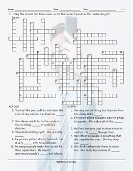 Bad Bosses Crossword Puzzle by English and Spanish Language Ideas