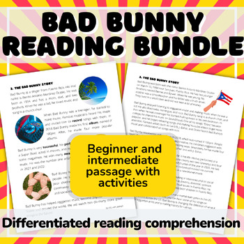 Preview of Bad Bunny Differentiated Reading Comprehension Bundle for ESL Teens