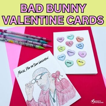 Preview of Bad Bunny Valentine Cards in Spanish (2 Hand-drawn Templates)