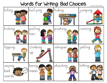 Bad Choices Word List - Writing Center by The Kinder Kids | TpT