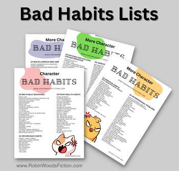 Preview of Bad Habits for Characters Creative Writing Lists