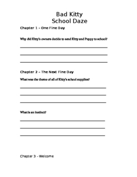 Preview of Bad Kitty School Daze Comprehension Packet