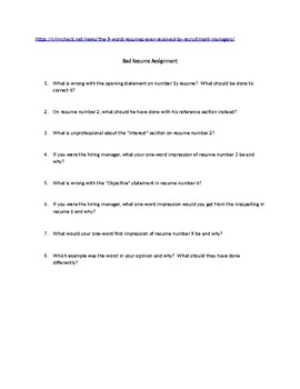 bad resume assignment answer key