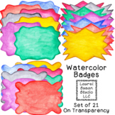 Badges Watercolor Clip Art PNG Commercial or Personal Set of 21