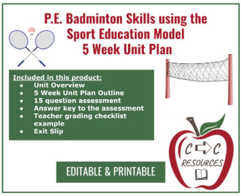 Preview of Badminton 5 Week PE Unit Plan
