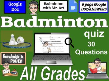 Preview of Badminton  - All grades - 30 True and False / Answers