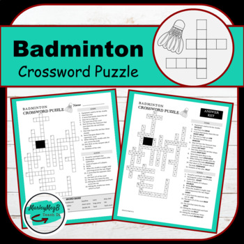 Badminton Crossword Puzzle With Answer Key by MarleyMegB TPT