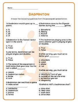 Preview of Badminton Quiz