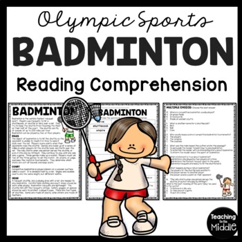 Preview of Badminton Reading Comprehension Informational Worksheet Olympic Sports Olympics
