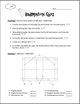 physical education badminton worksheet