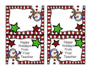 Preview of Holiday Bag Toppers- Happy Holidays from Your Teacher- fits 4 inch bag