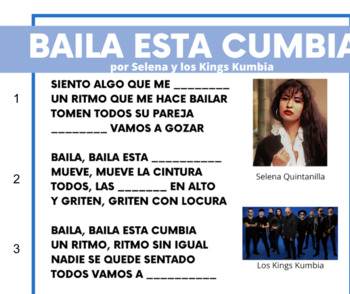 Preview of Baila Esta Cumbia Lyric Gap Fill