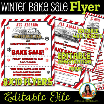 Preview of Bake Sale Event Flyer & Tickets - Editable PTA, PTO, Fundraiser, All Aboard
