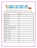 Bake Sale Sign Up Sheet, Items Listed