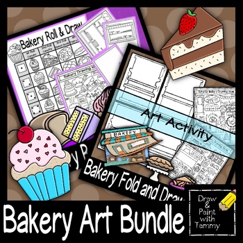 Preview of Bakery Art Activity Bundle with Roll and Draw Fold and Draw Art Sub Lessons
