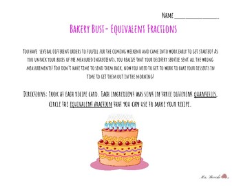 Preview of Bakery Bust!- An Equivalent Fraction Mastery Project