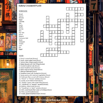 Bakery Crossword Puzzle Worksheet Activity by Crossword Corner TPT