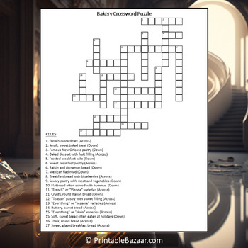 Bakery Crossword Puzzle Worksheet Activity by Crossword Corner TPT