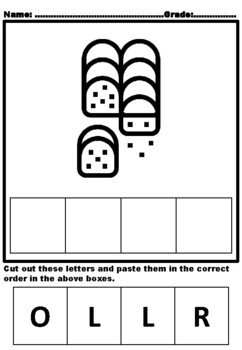 Preview of Bakery, Cut and Paste Activity, 1st Grade Build A Word Worksheets Packet