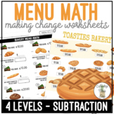Bakery Menu Math Making Change Subtraction Worksheets