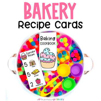 Preview of Bakery Recipe Cards, Bake Shop Fine Motor Counting Tray, Bakery Dramatic Play