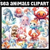 Ocean Animals, Sea Creatures, Under the Sea clip Art - Watercolor