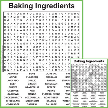 Preview of Baking Ingredients Word Search