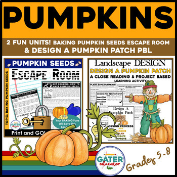 Preview of Baking Pumpkin Seeds Escape Room | Design a Pumpkin Patch PBL | Math | Writing