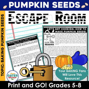 Preview of Baking Pumpkin Seeds Escape Room | Reading Comprehension & Writing Prompt