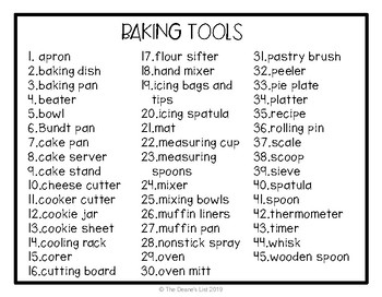 Baking Utensils and Pastry Tools List