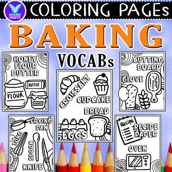 Preview of Baking Vocabs Coloring Pages & Writing Paper Activities ELA No PREP