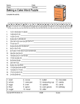 Printable Cakes and Pies Word Search