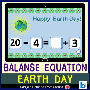 Preview of Balance Equations Addition and Subtraction To 20 | Earth Day MATH Boom ™ Cards