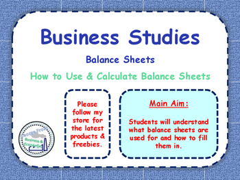 Preview of Balance Sheets - Finance - Business Studies - PPT & Tasks