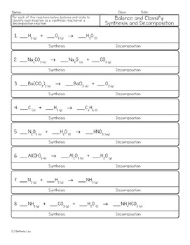 Balance Synthesis And Decomposition Equations Homework Worksheet