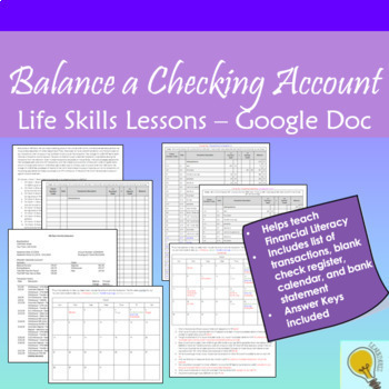 Preview of Balance a Checking Account - Life Skills Lessons Google Doc
