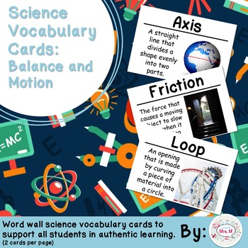 Preview of Balance and Motion Science Vocabulary Cards (Large)