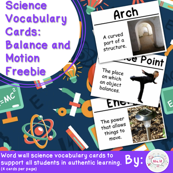 Preview of Balance and Motion Science Vocabulary Cards Freebie