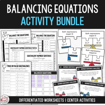 Preview of Balance the Equation Equivalent Number Sentence Activity Bundle Grades 3 to 6