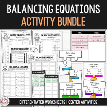 Preview of Balance the Equation Equivalent Number Sentence Activity Bundle Grades 1 to 3