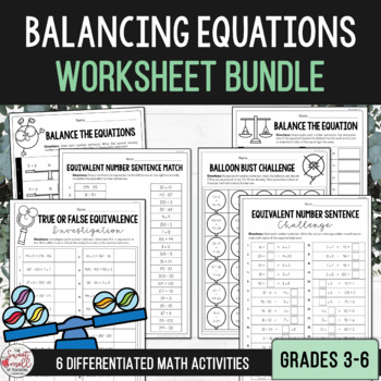 Preview of Balance the Equation Equivalent Number Sentence Worksheet Bundle