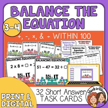 Preview of Balancing Equations Task Cards - All Operations within 100