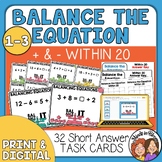 Balancing One Step Equations Task Cards Solving Addition &